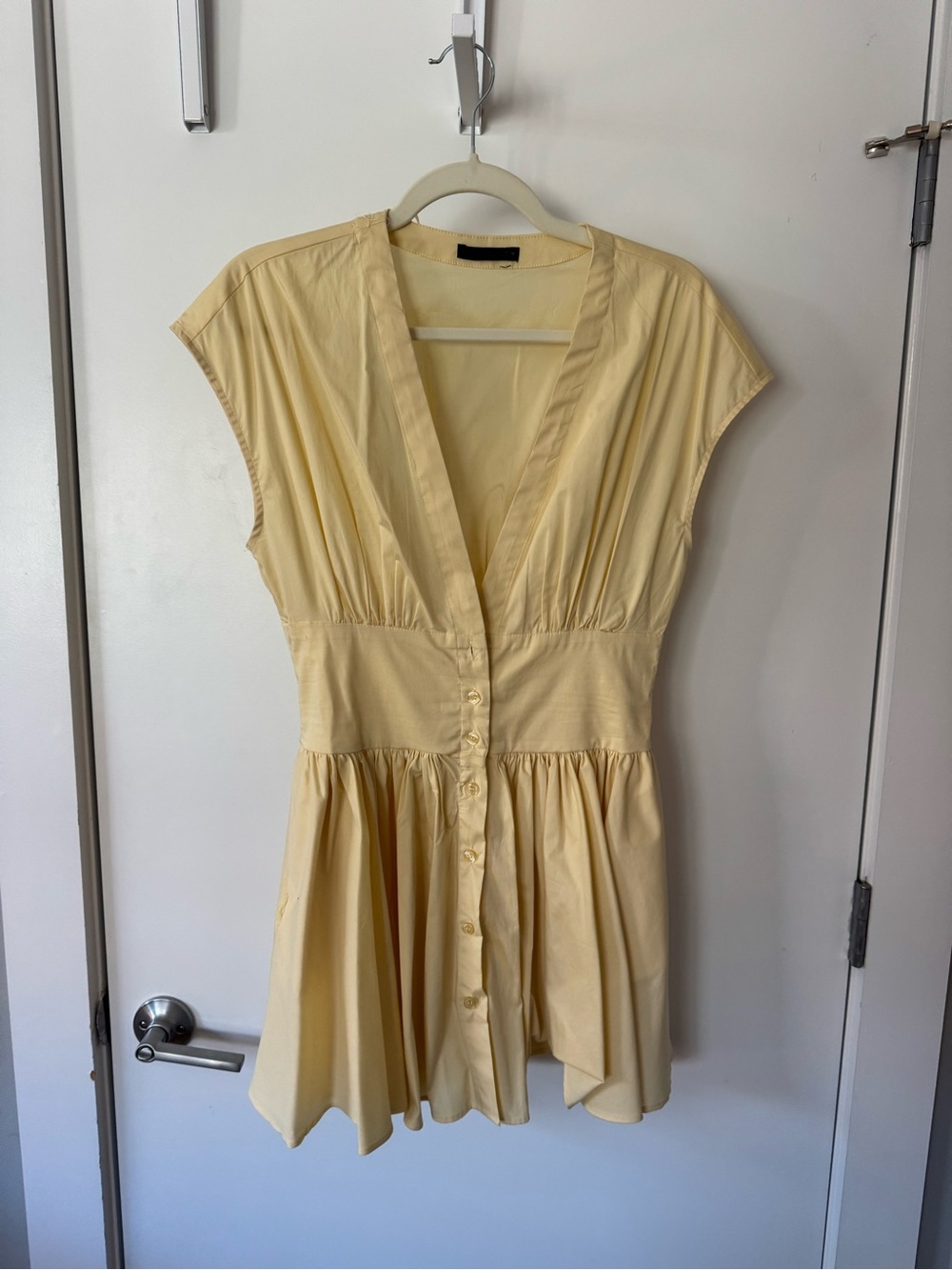 New Zara Button-Front Mini Dress in Butter Yellow